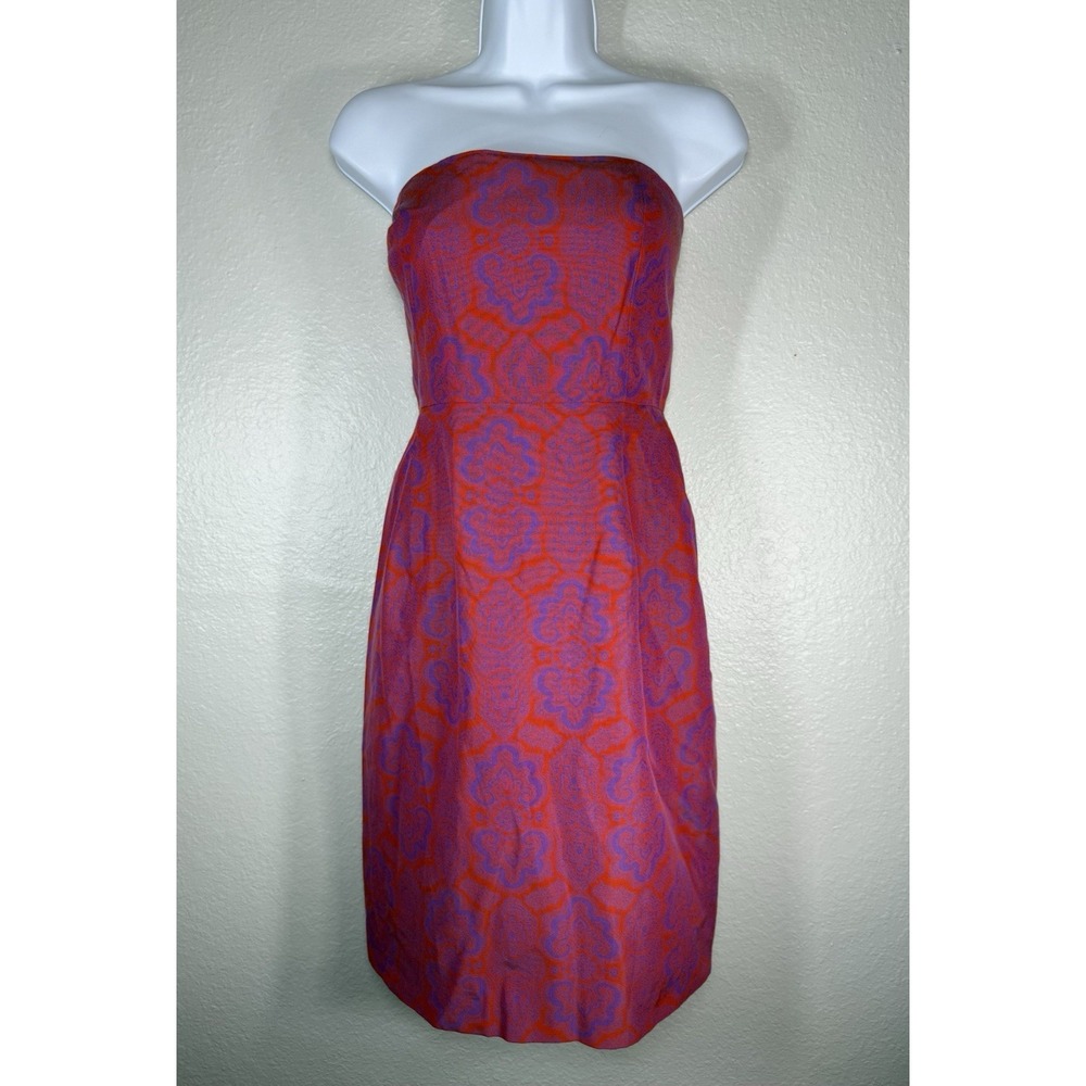 J.Crew Cotton Silk Strapless Medallion Paisley Sheath Dress Red Purple Size 12